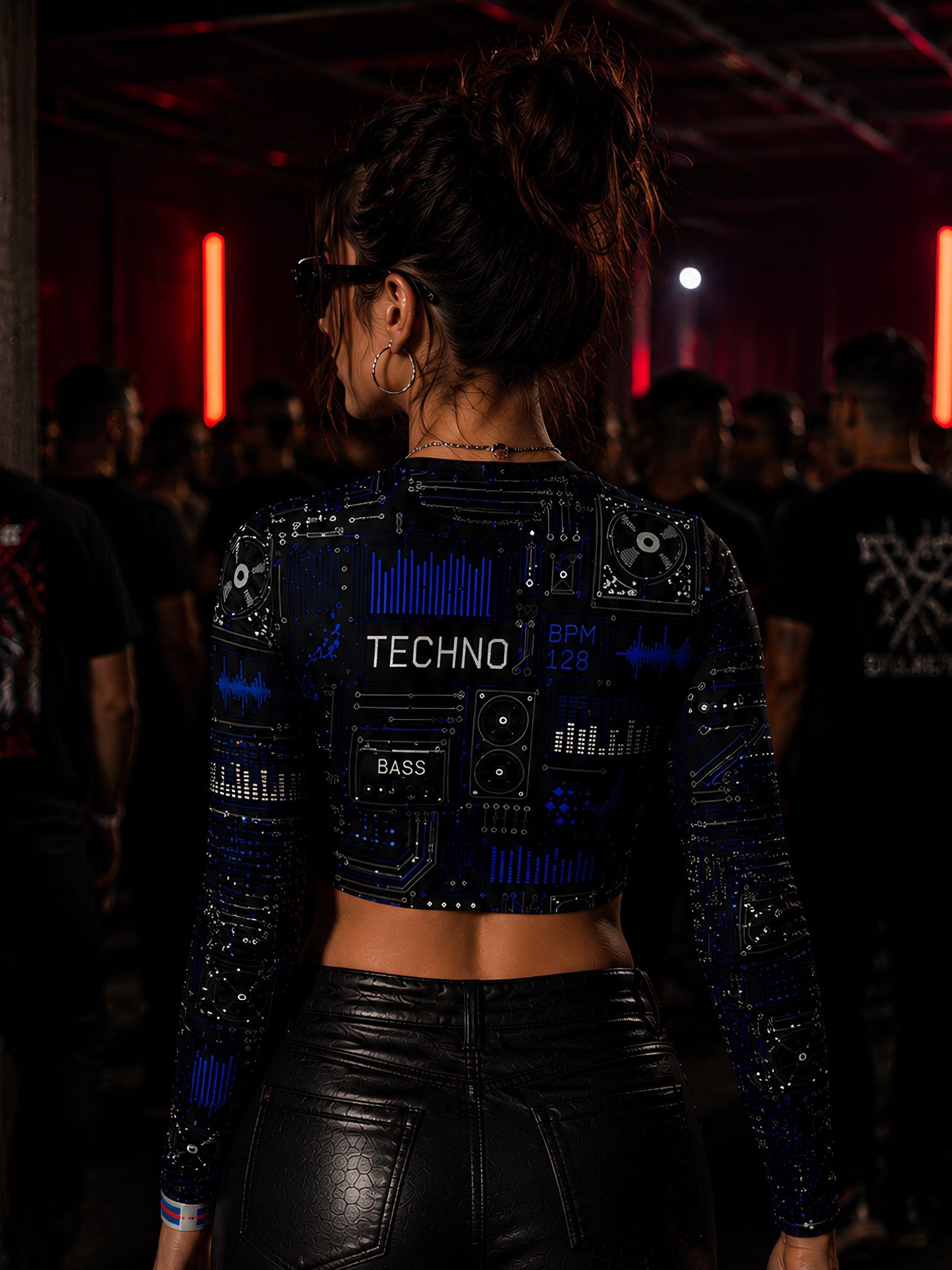 Techno Circuit Full Sleeve Crop Top – Slim Fit Stretch