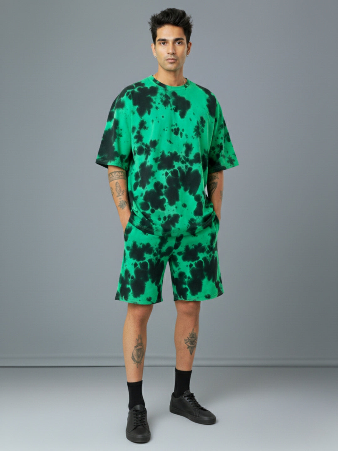 Green Black Tie-Dye Co-ord Set – Men