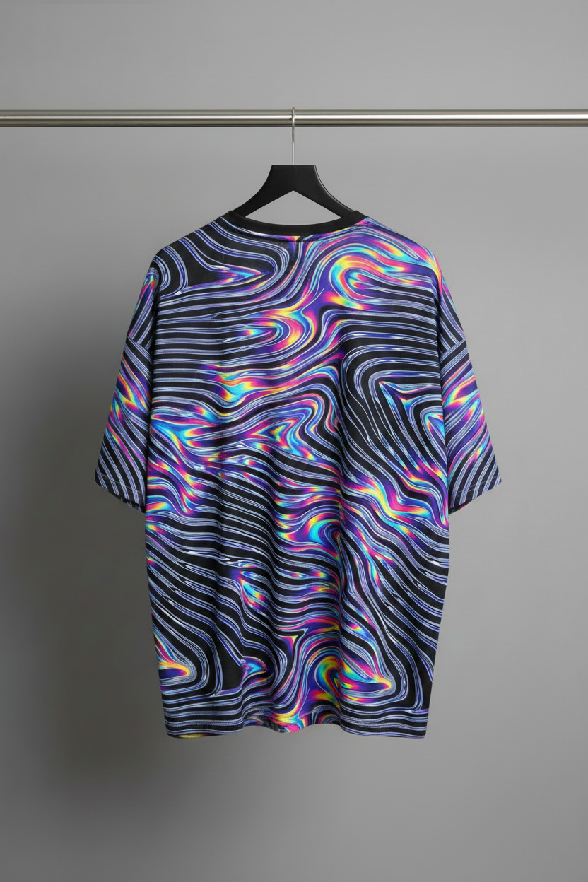Holographic Wave Tee - Back View Mockup