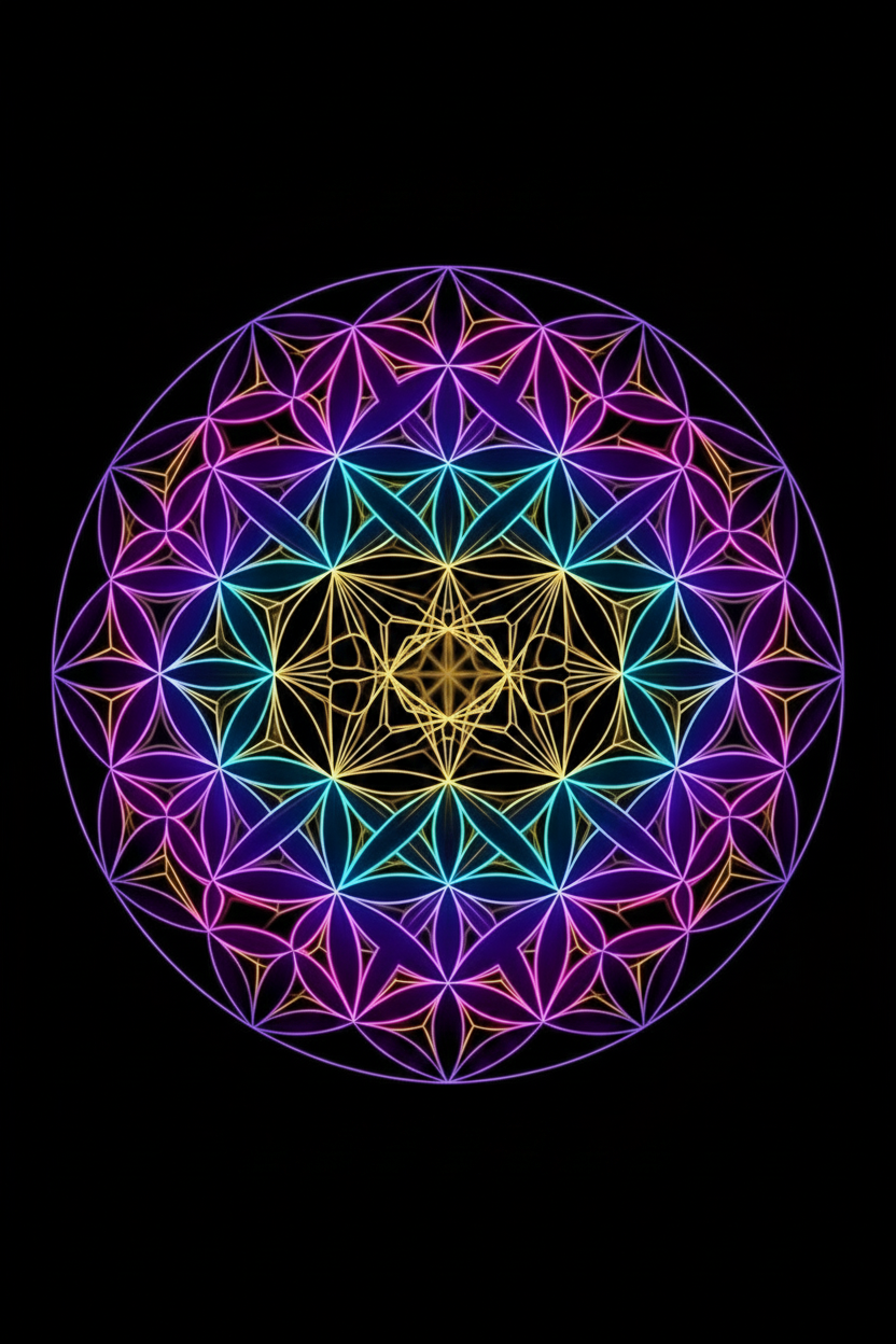Sacred geometry mandala all-over print graphic for back panel