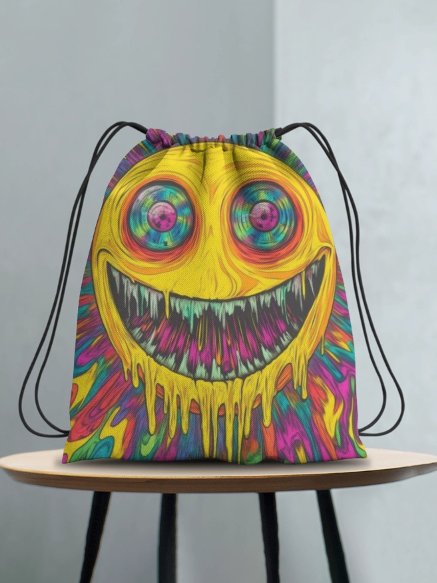Psychedelic Dual-Smiley Drawstring Backpack