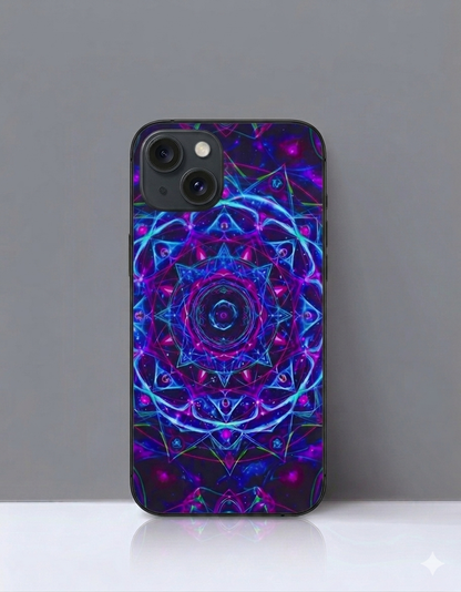 Cosmic Mandala Glossy Tempered Glass Premium iPhone Case