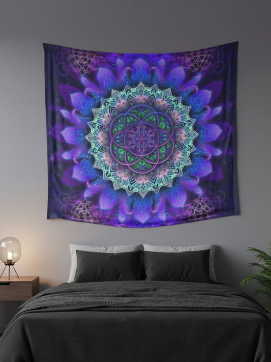 Cosmic Bloom Mandala Tapestry