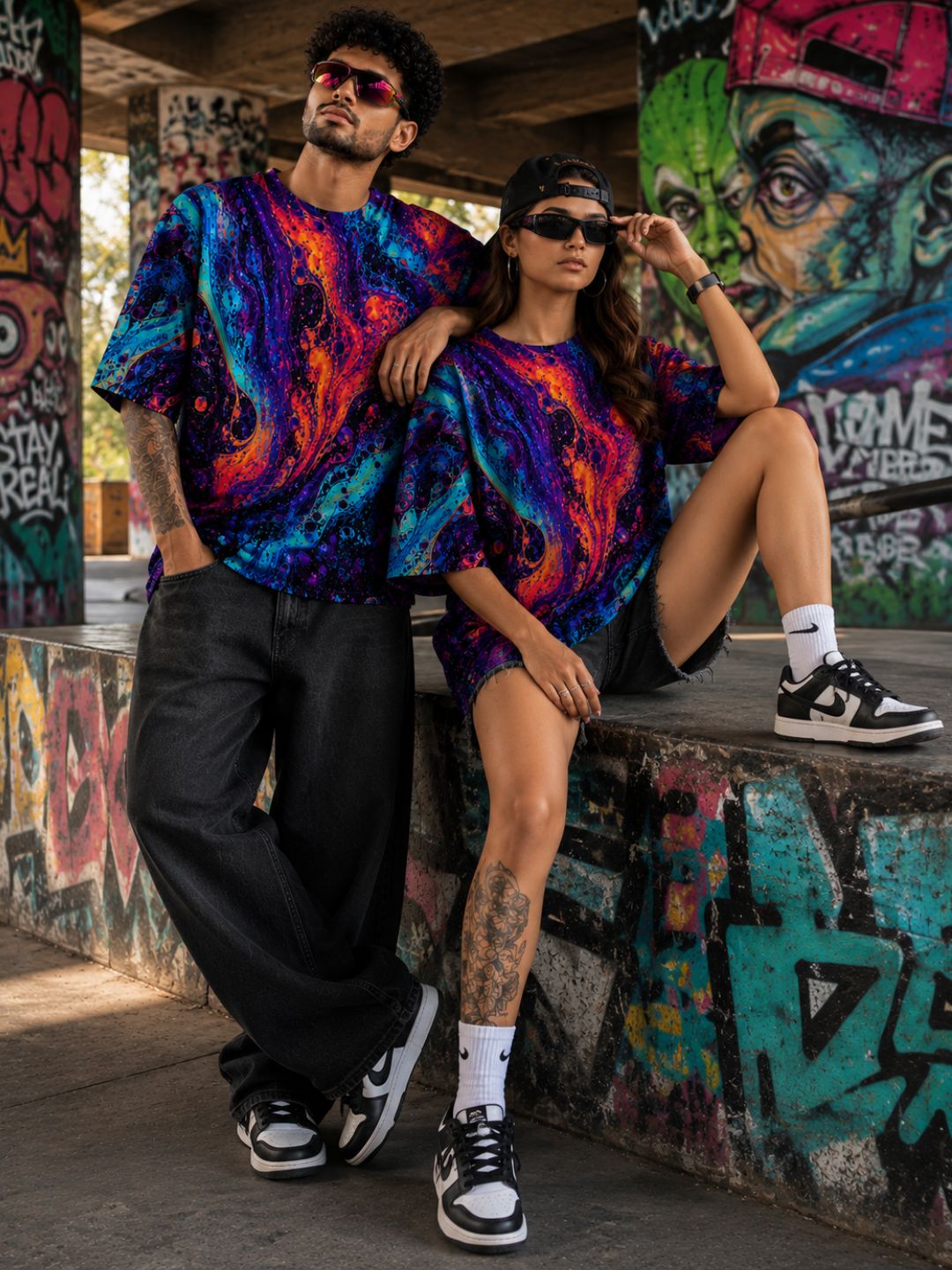 Cosmic Fluid Art Oversized Tee