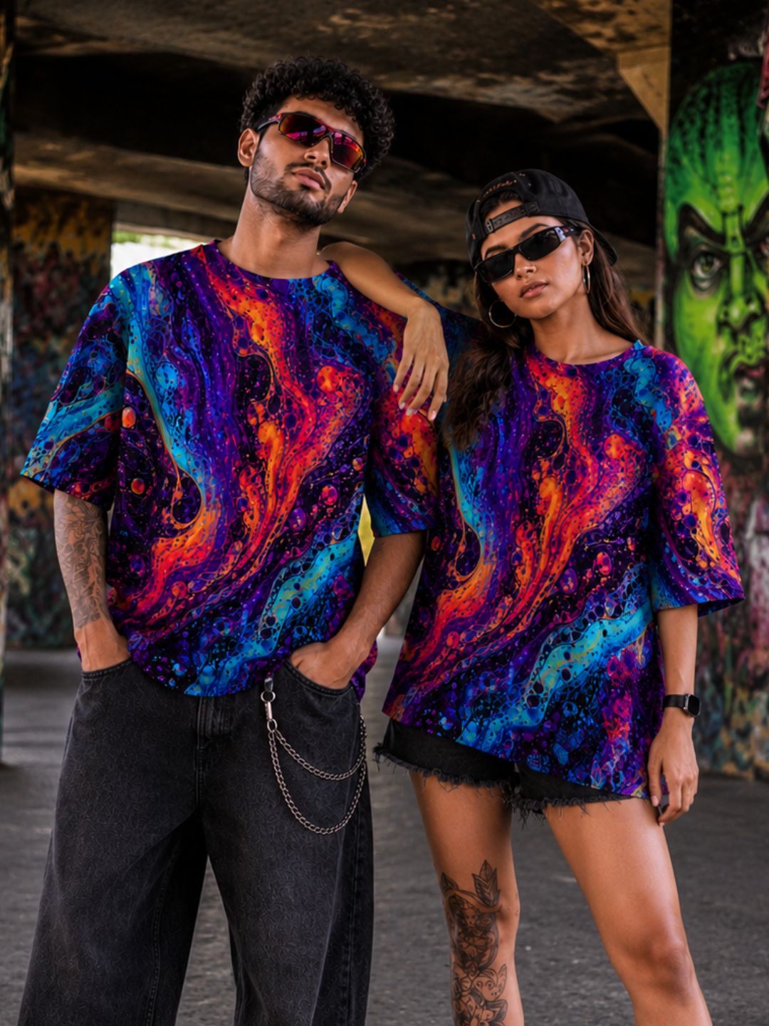Cosmic Fluid Art Oversized Tee