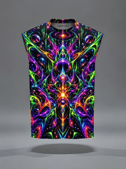 Neon Cosmic Fractal Sleeveless Tee
