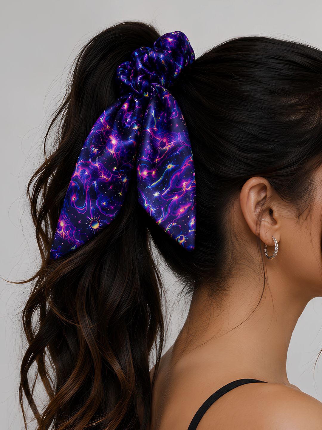 Cosmic Wave Satin Bow Scrunchie