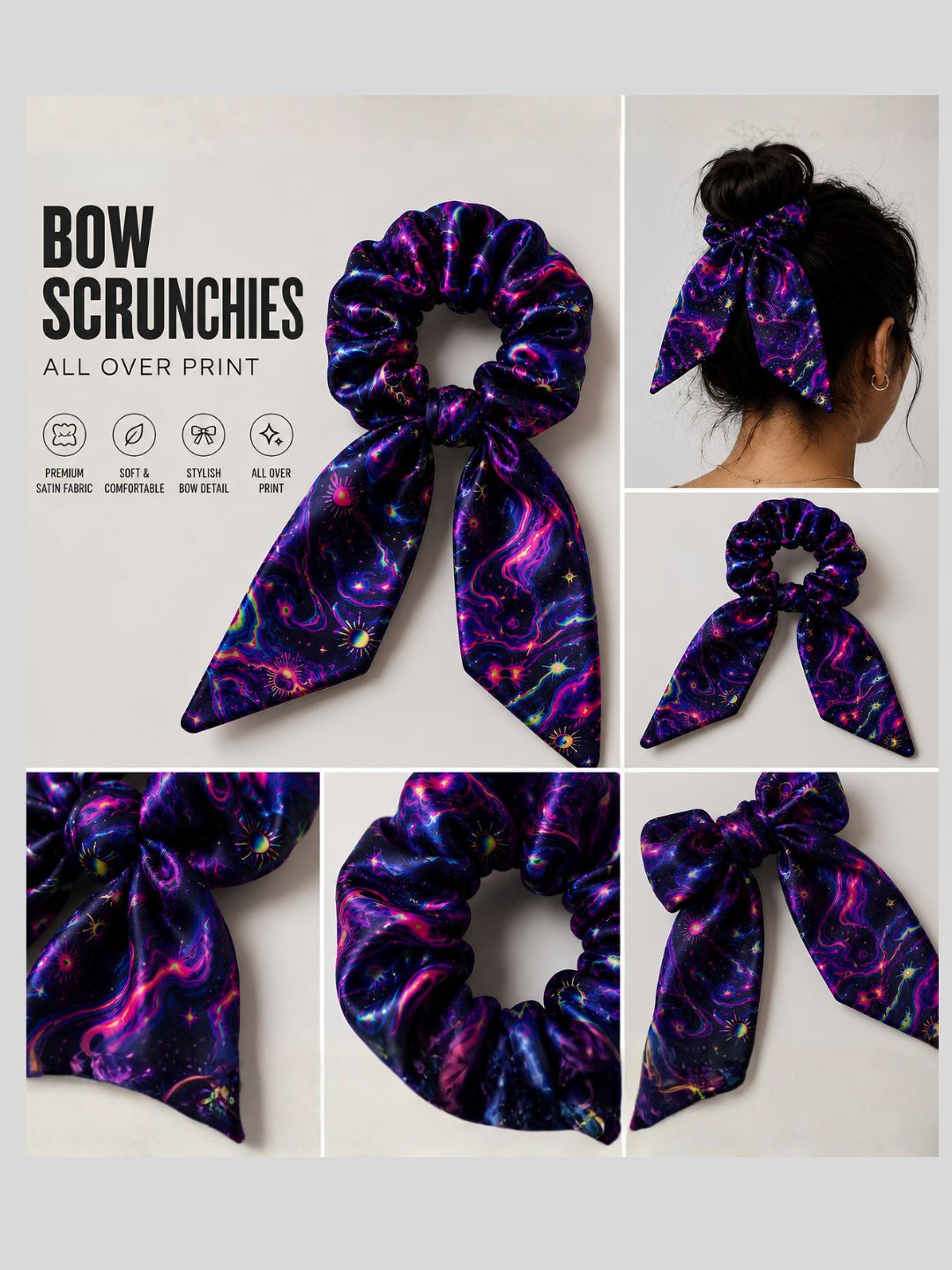 Cosmic Wave Satin Bow Scrunchie