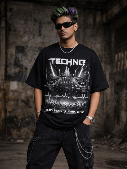 Dark Pulse Techno Graphic Oversized T-Shirt
