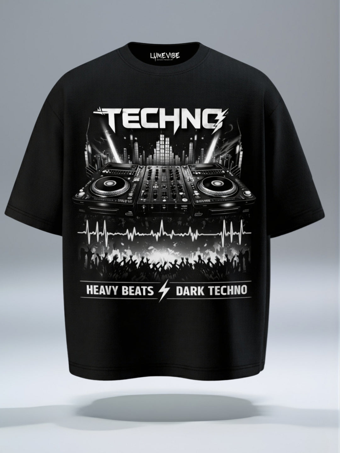 Dark Pulse Techno Graphic Oversized T-Shirt