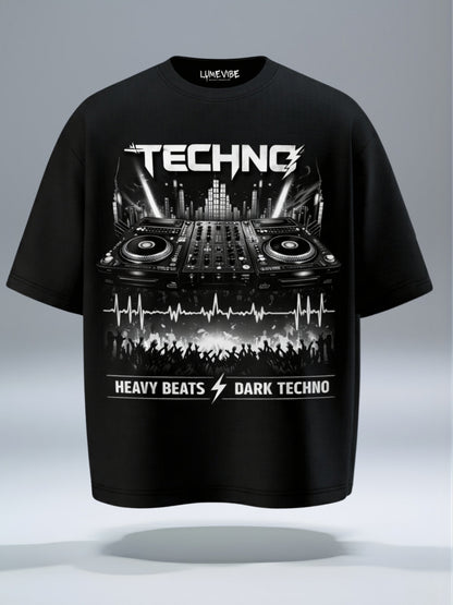 Dark Pulse Techno Graphic Oversized T-Shirt