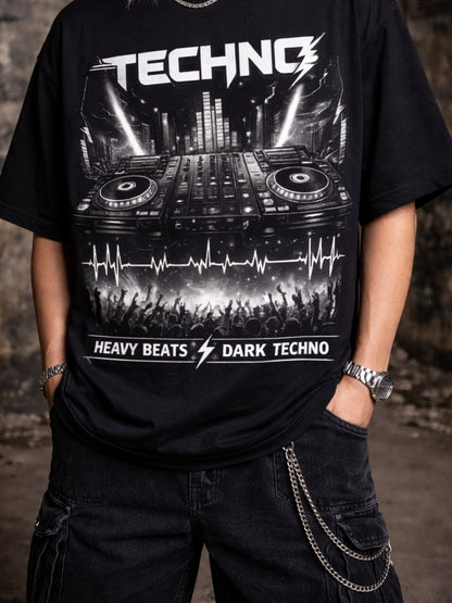 Dark Pulse Techno Graphic Oversized T-Shirt