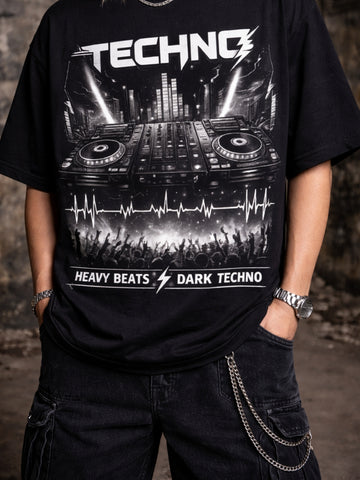 Dark Pulse Techno Graphic Oversized T-Shirt