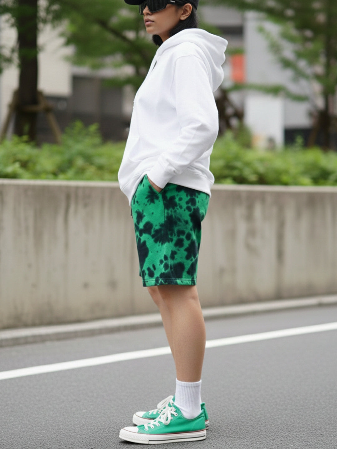 Green Black Tie-Dye Cotton Shorts – Unisex