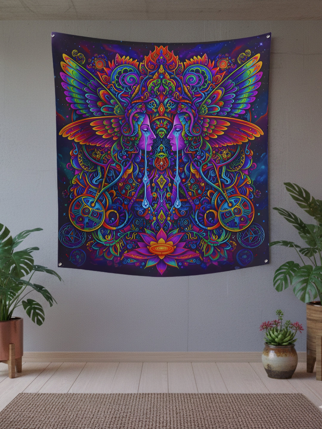 Ethereal Mirror Wings Wall Tapestry – Large Symmetry Art