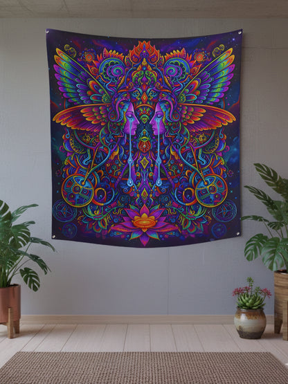 Ethereal Mirror Wings Wall Tapestry – Large Symmetry Art