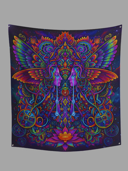 Ethereal Mirror Wings Wall Tapestry – Large Symmetry Art