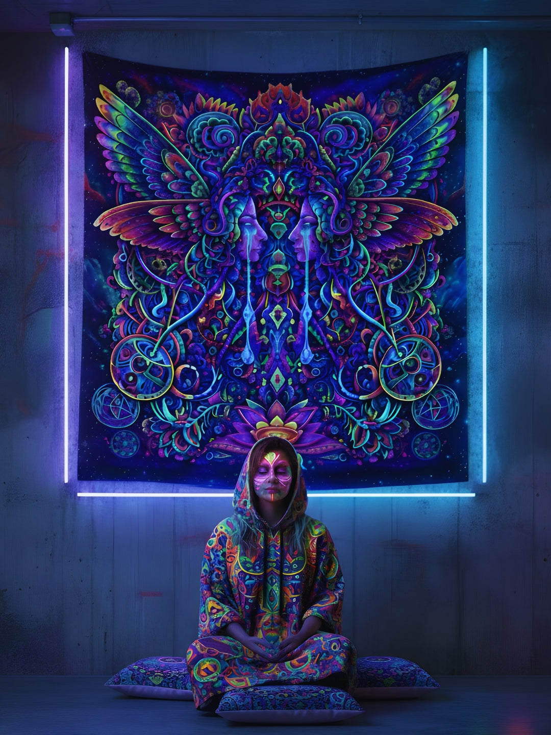 Ethereal Mirror Wings Wall Tapestry – Large Symmetry Art