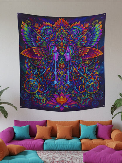 Ethereal Mirror Wings Wall Tapestry – Large Symmetry Art