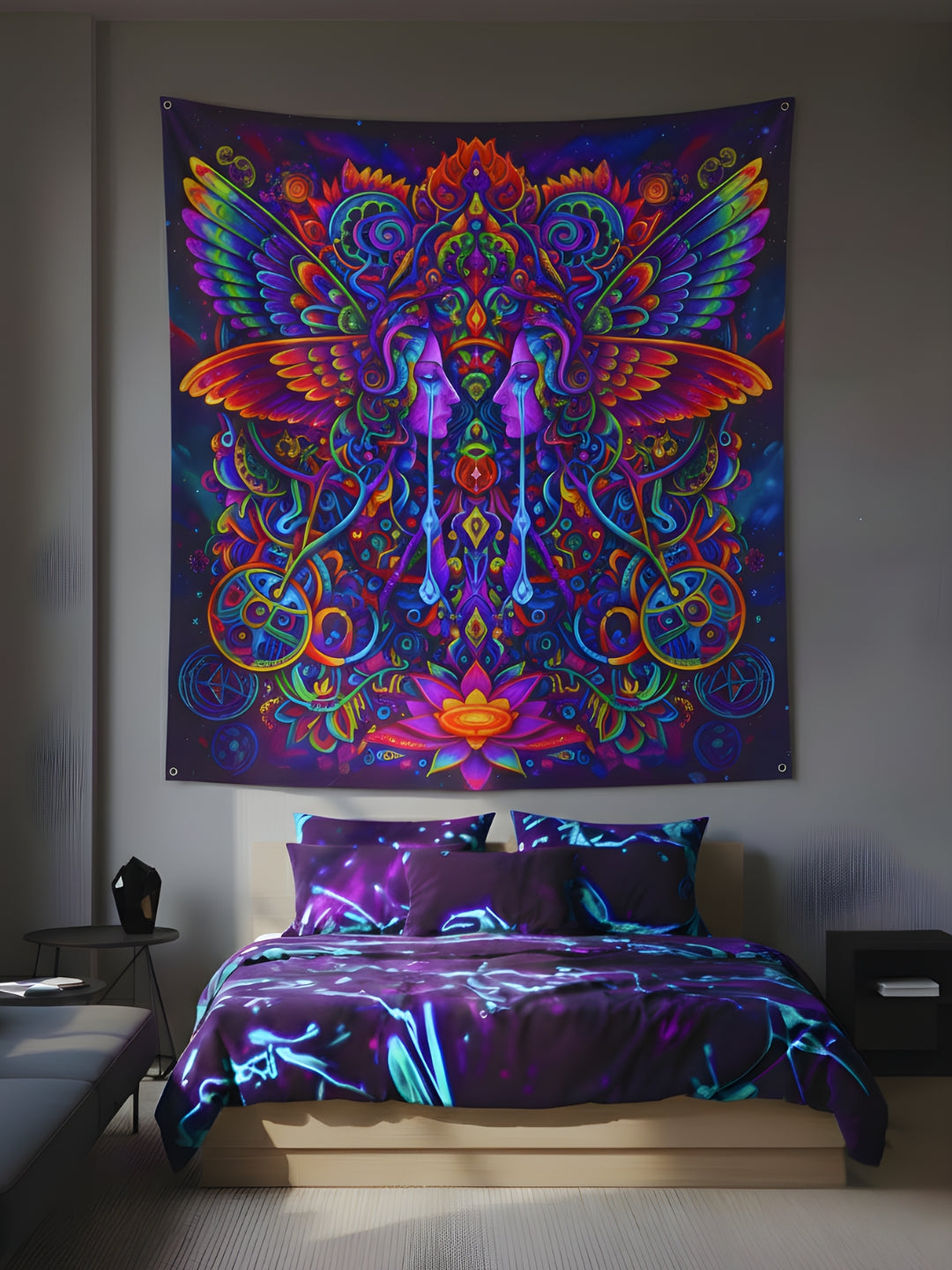 Ethereal Mirror Wings Wall Tapestry – Large Symmetry Art