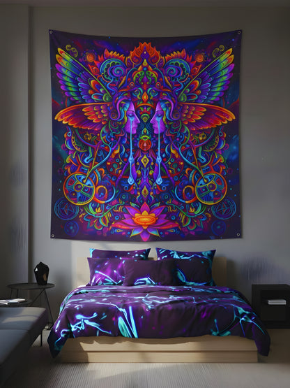 Ethereal Mirror Wings Wall Tapestry – Large Symmetry Art