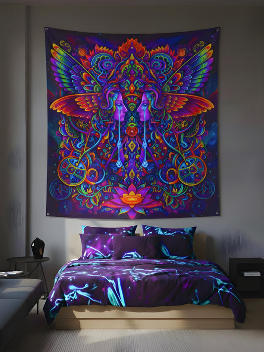 Ethereal Mirror Wings Wall Tapestry – Large Symmetry Art