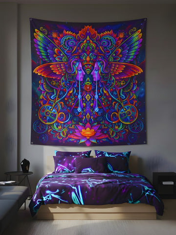 Ethereal Mirror Wings Wall Tapestry – Large Symmetry Art