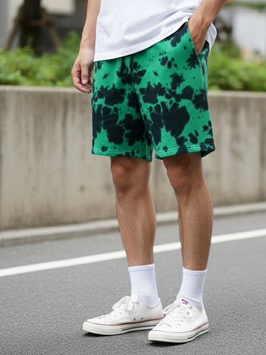 Green Black Tie-Dye Cotton Shorts – Unisex