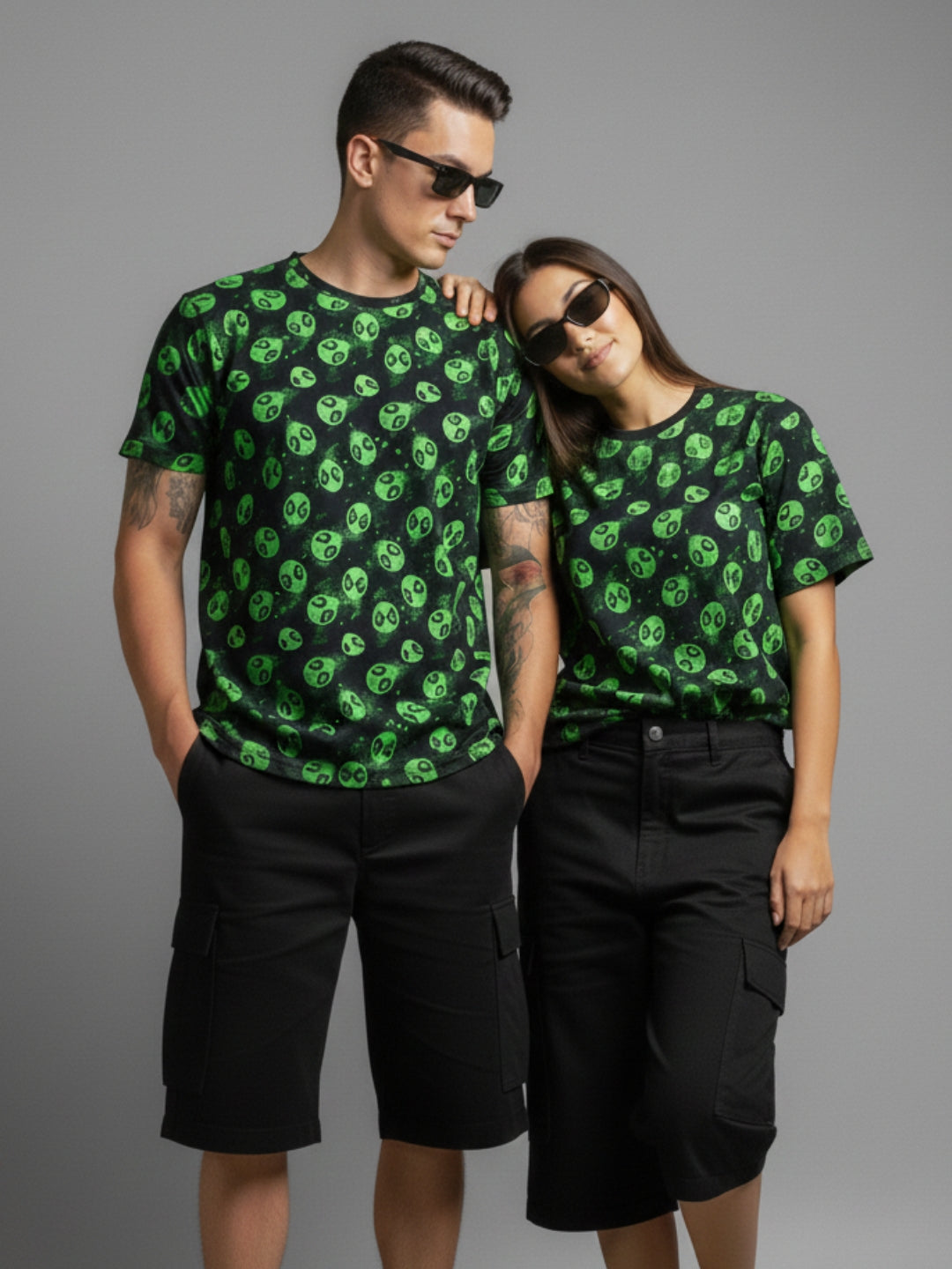 Green Alien Head All-Over Print Unisex T-Shirt