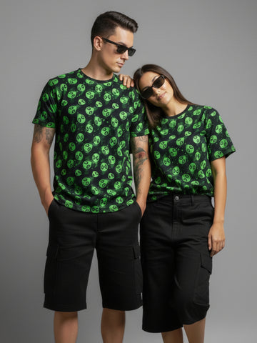 Green Alien Head All-Over Print Unisex T-Shirt