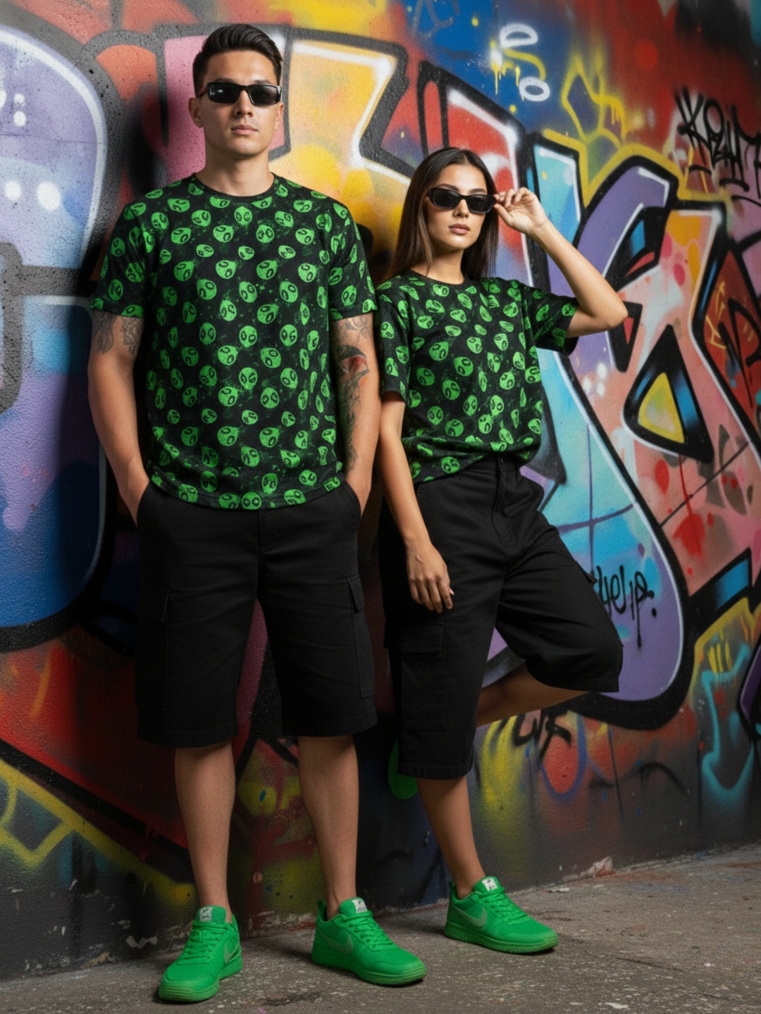 Green Alien Head All-Over Print Unisex T-Shirt