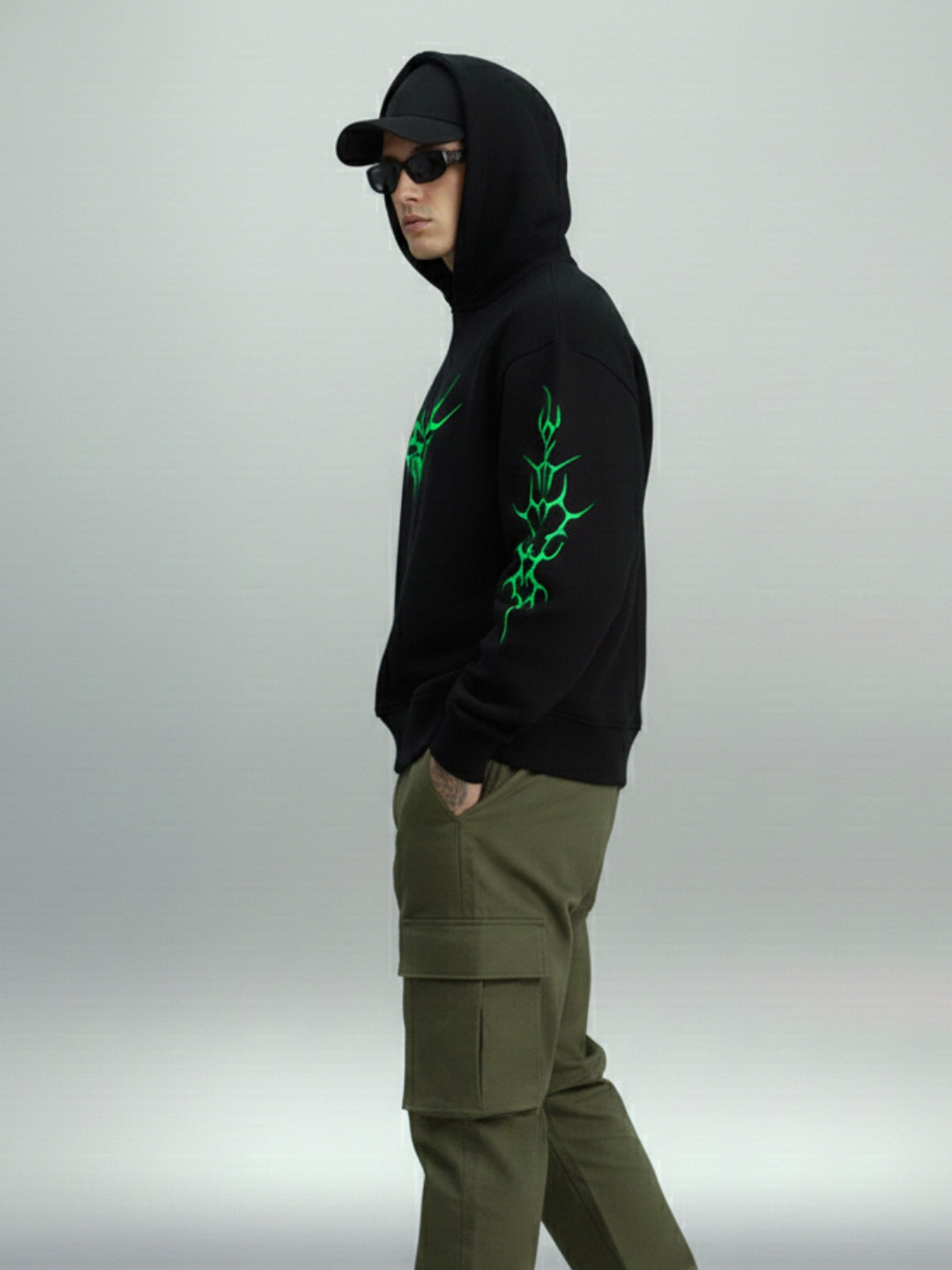 Green Tribal Flame Hoodie