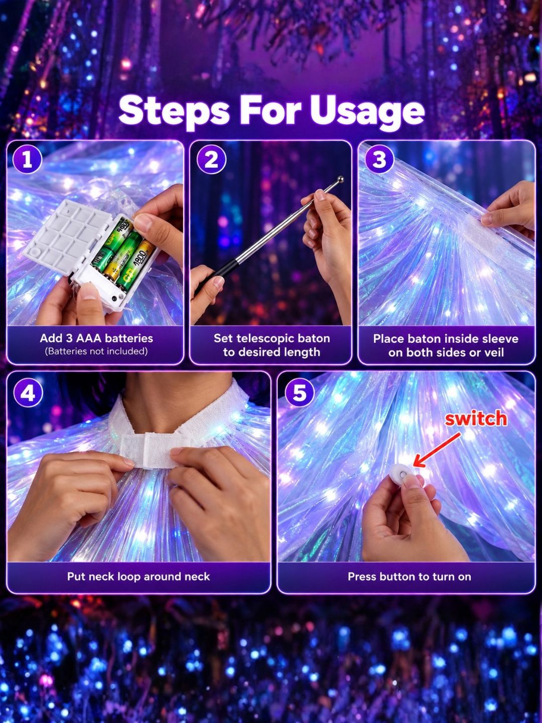 LED Glow Wings – 240 LED Light-Up Festival Cape