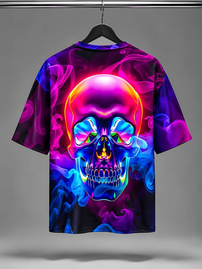 Neon Skull – RGB Glow Effect Oversized T-Shirt