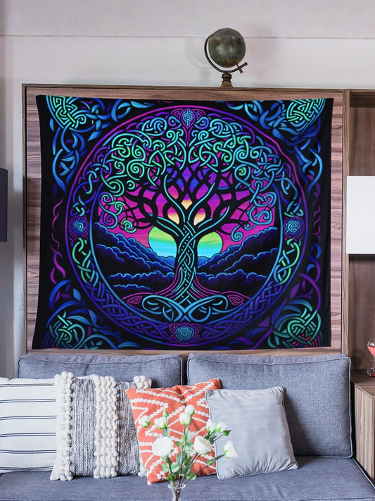 Celtic Tree of Life Wall Tapestry – Vibrant Boho Balcony Decor