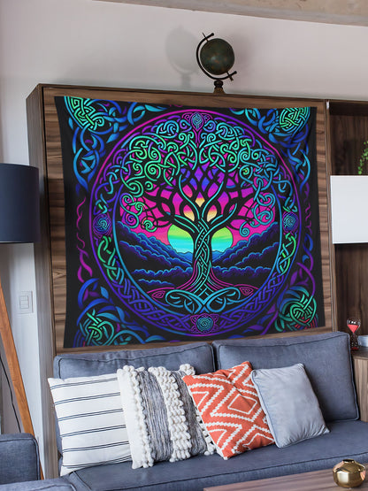 Celtic Tree of Life Wall Tapestry – Vibrant Boho Balcony Decor