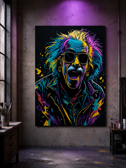 Glitched Einstein Framed Canvas Art