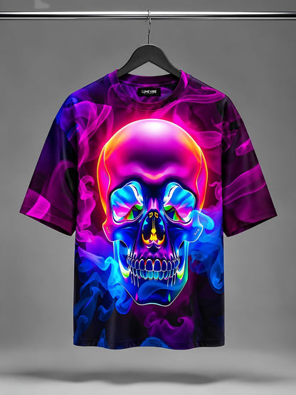 Neon Skull – RGB Glow Effect Oversized T-Shirt