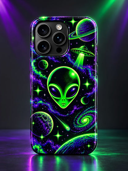 Neon Alien iPhone Glass Case