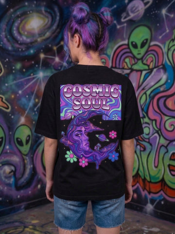 Cosmic Soul Psychedelic Moon Oversized Streetwear T-Shirt