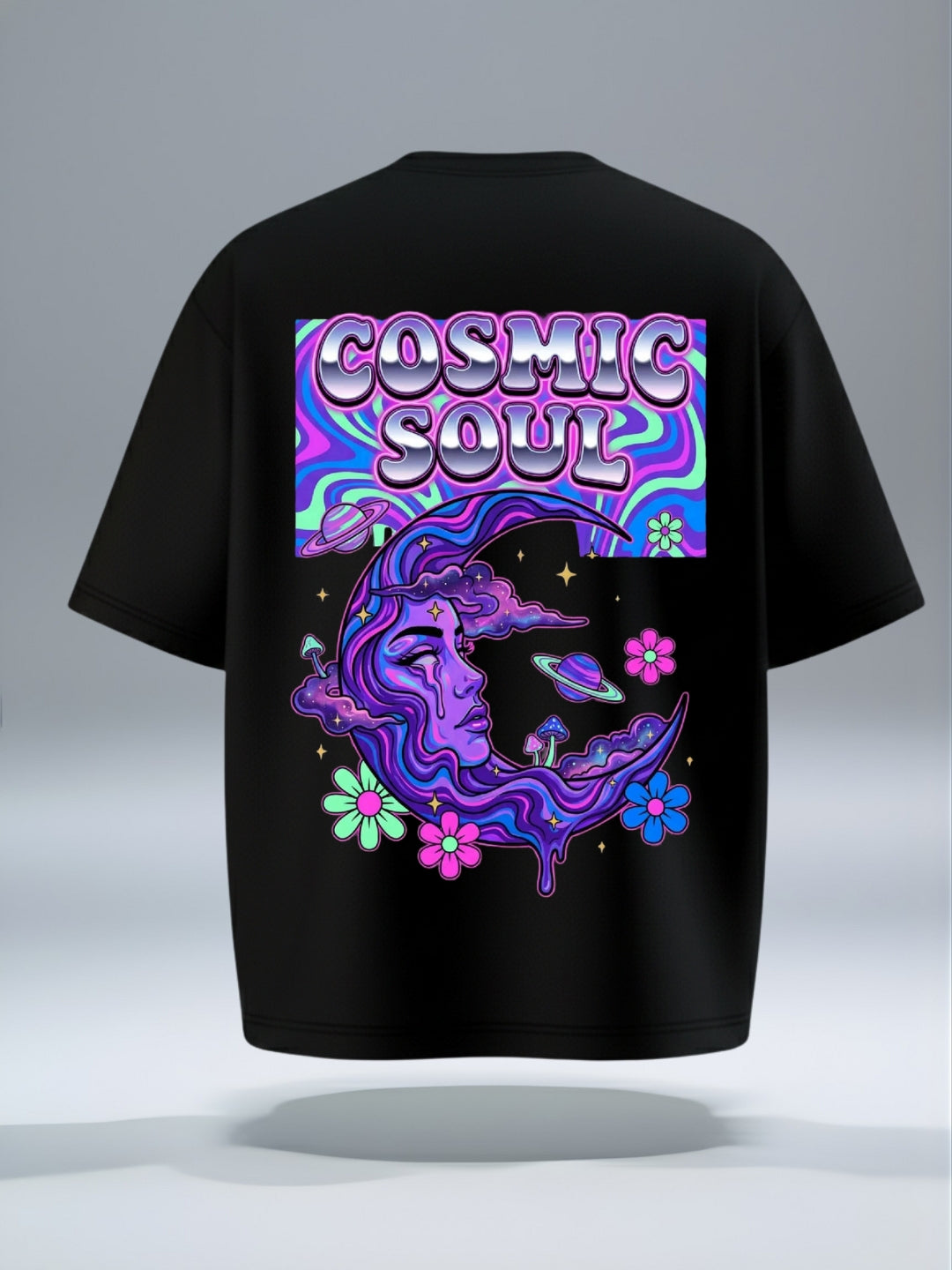 Cosmic Soul Psychedelic Moon Oversized Streetwear T-Shirt