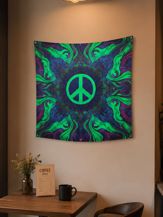 Abstract Peace Mandala Wall Tapestry – Purple & Green