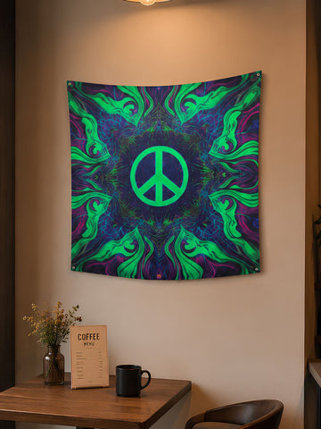 Abstract Peace Mandala Wall Tapestry – Purple & Green