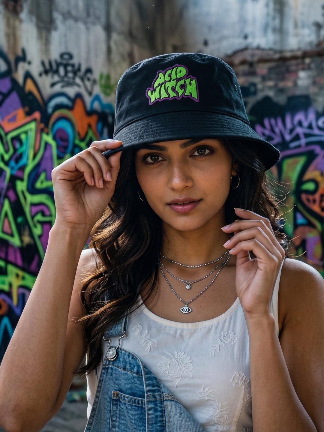 Retro Witch Embroidered Bucket Hat – Festival Headwear