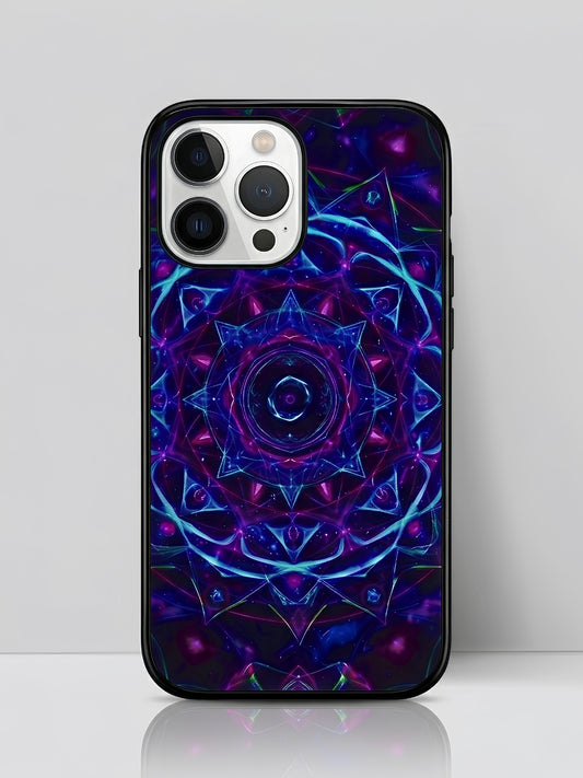 Cosmic Mandala Glossy Tempered Glass Premium iPhone Case