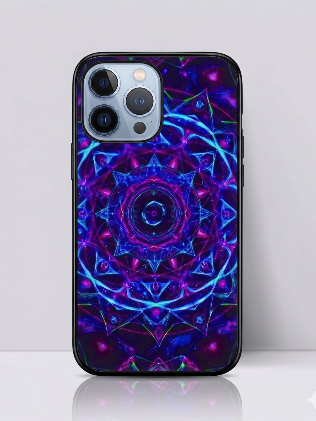 Cosmic Mandala Glossy Tempered Glass Premium iPhone Case