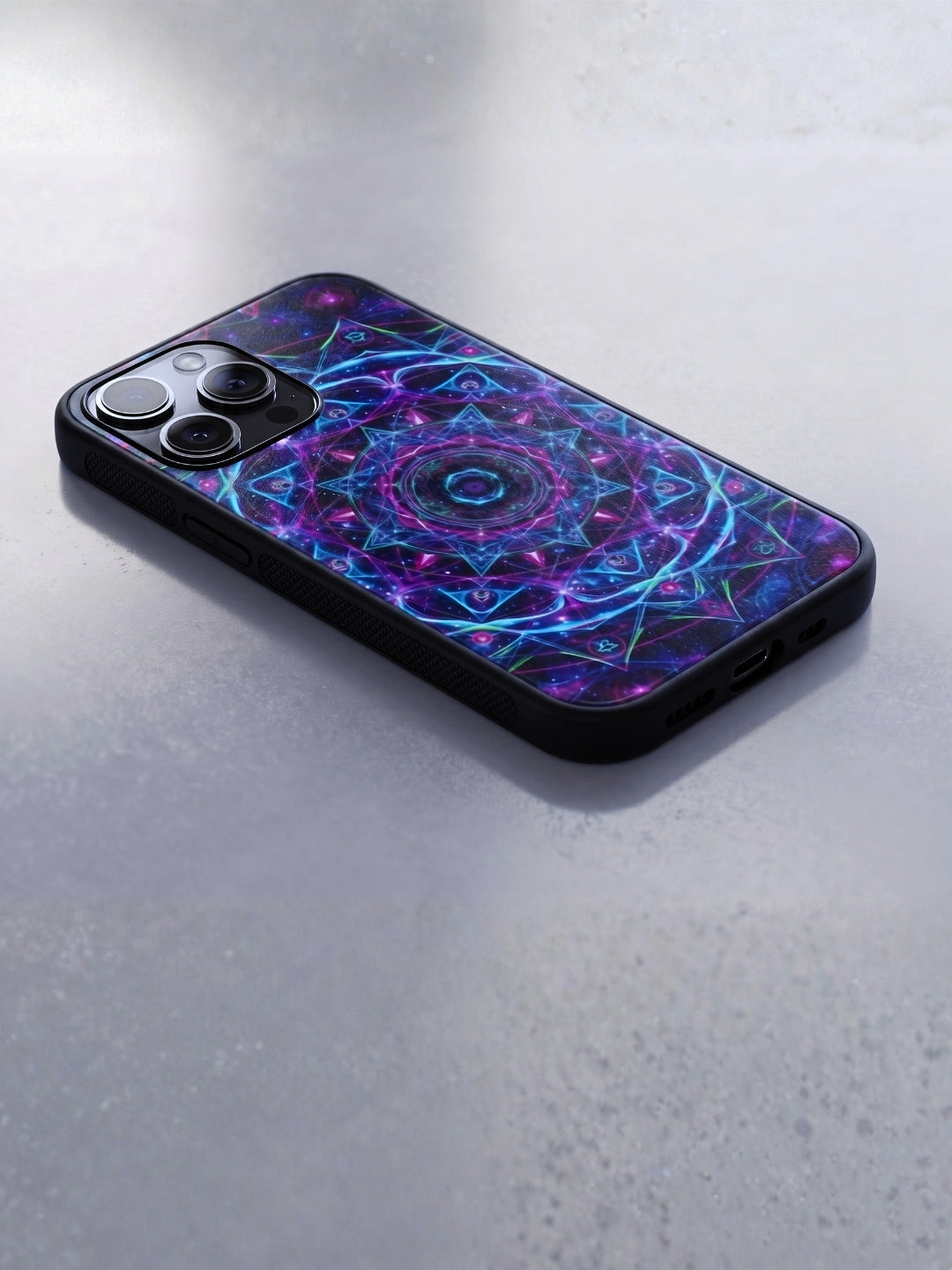 Cosmic Mandala Glossy Tempered Glass Premium iPhone Case