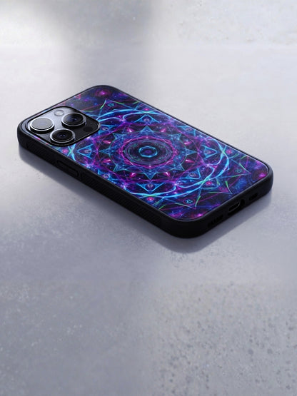 Cosmic Mandala Glossy Tempered Glass Premium iPhone Case