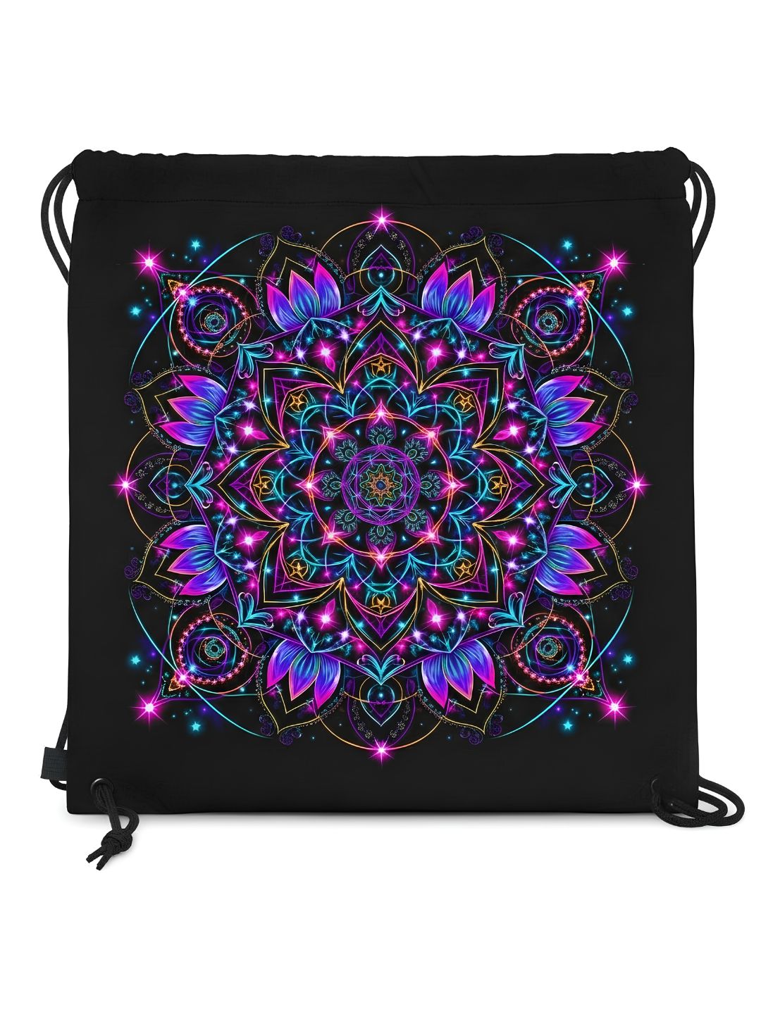 Neon Lotus Mandala Dual-Sided Drawstring Bag