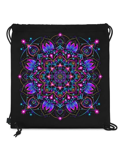 Neon Lotus Mandala Dual-Sided Drawstring Bag
